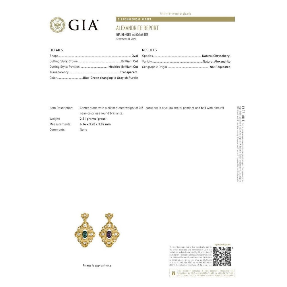 Natural Alexandrite Diamond 18k YellowGold Pendant - Picture 4 of 4